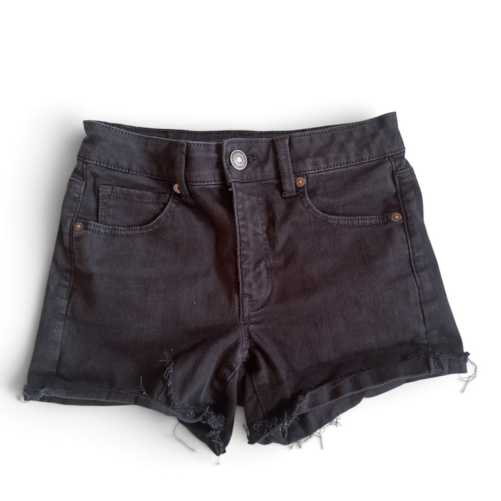 American Eagle Women's Black Denim Frayed Hem Shorts